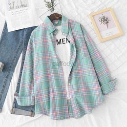 Women's Blouses Shirts Brand Casual Womens Plaid Shirt 2023 Autumn New Boutique Ladies Loose Blouse and Tops Female Long Sleeve Blouses Clothes 240411