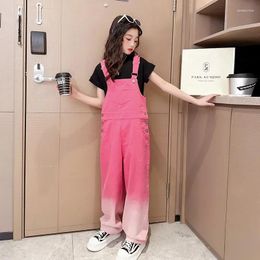 Clothing Sets Girl Denim Pantsuit With Suspenders Summer Kids Gradient Pants 2024 Style Teenage Children's Jumpsuits Jeans 4 6 8 10 12 14Y