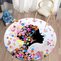 Butterfly Fairy Round Carpets for Living Room Rugs Floral Soft Floor Area Rug Bedroom Carpet Mat Children Kitchen Rugs Doormat