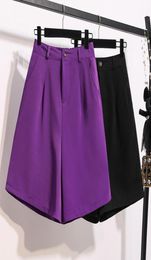 High Waist Wide Leg Short Pants Women039s Summer Loose Casual Fashion Shorts Purple Belt Suit Plus Size5647368