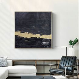 Black Acrylic Wall Pictures No Frame New Arrival Abstract Canvas Painting Contemporary Study Room Decor Gold Foil Style Texture