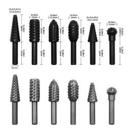 5pcs Rotary Metal File Drill Kit Set1/4'' 6mm Shank Conical Long Rod Round Spherical Milling Cutter Rotary Burr Files For Wood