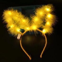 14 lamp Feather Rabbit Ear Hair Hoop Lights Bunny Ear Headband Hairband Party Gift Cosplay Birthday Wedding Luminous