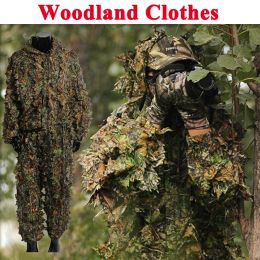 Pants Tactical Sniper Woodland 3d Leaf Ghillie Suits Men Camouflage Hunting Clothes Jungle Airsoft Paintball Clothes Shirt + Pants