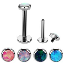 1PC/Lot G23 Titanium Internally Thread Opal Stone Labret Lip Ring Ear Stud Helix Tragus Cartilage Earring Body Piercing Jewellery