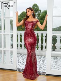 Casual Dresses Missord 2024 Chic Elegant Off Shoulder Sequin Mermaid Evening Wedding Birthday Party Dress