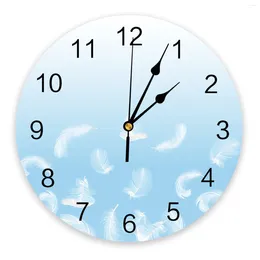 Wall Clocks Gradient Feather Clock Living Room Home Decor Large Round Mute Quartz Table Bedroom Decoration Watch