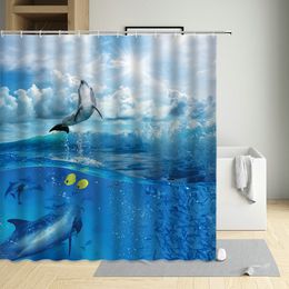 Ocean Scenery Shower Curtain Dolphin Sea Turtle Animal Natural Landscape Bathroom Accessories With Hook Decor Waterproof Screen