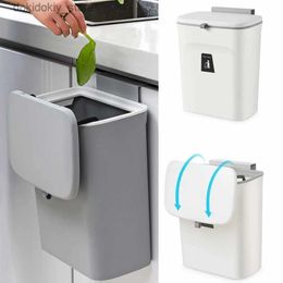 Waste Bins Hanin Trash Can with Lid Lare Capacity Kitchen Recyclin arbae Basket Cabinet Door Bathroom Wall Mounted Trash Bin Dustbin L49