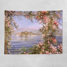 Tapestry Tapestries Aesthetic Decoration Room Wall Wall Hanging Mediterranean Rose Oil Painting Teen Girls Indie Bedroom Living Room Mural R0411