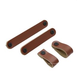 Modern Style Leather Cupboard Handle Furniture Cabinet Drawer Pulls Door Knob Furniture for Children Kitchen Handles Black