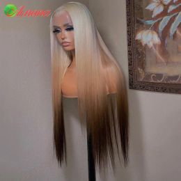 613 Ombre Brown Coloured Straight HD Lace Frontal Human Hair Wig 13x4 Lace Front Wig For Women Brazilian Lace Closure Wig 32 Inch