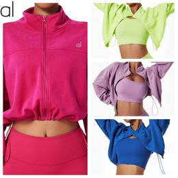 AL-111 Womens Autumn 3D Logo Women Zipper Coat Yoga Sports Hoodie Ladies Gym Workout Running Long-sleeved Coat
