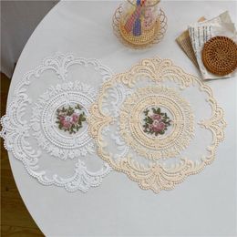 Nordic Placemat Lace Table Cloth Flower Embroidery Placemat Non-slip Beautifully Desk Mat Home Decorative Tableware Photo Props