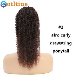 #2 Dark Brown Color Afro Kinky Curly Drawstring Ponytail Human Hair Extensions For Women Peruvian Remy Hair Clips Pony Tail