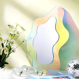 Wavy Acrylic Mirror Rainbow Irregular Aesthetic Flower Wall Decorative Mirror Table Standing Make-up Mirror Room Home Decoration