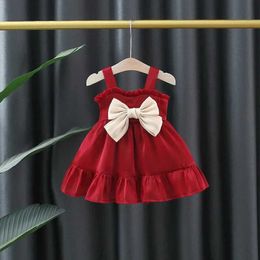 Girl's Dresses Girls Dress 1-3years Summer Childrens Dress Bow Decoration Sunset Yarn Solid Color Slip Dress Korean Version of Girls Dress