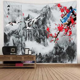 aesthetic Tapestries Natural scenery tapestry room decoration mountain waterfall bird sunset flower wall hanging home decoration R0411 1