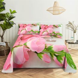 Pink Flower Queen Sheet Set Gorgeous Girl, Lady's Room Bedding Set Bed Sheets and Pillowcases Bedding Flat Sheet Bed Sheet Set