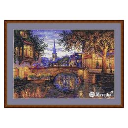 Amishop Top Quality Popular Counted Cross Stitch Kits The Lights Are Shining Town Night View Bridge And River Merejka K-186