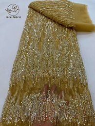 High -End Luxury French Mesh Beads Lace Fabric 2023 High Quality African Sequins Groom Lace Fabrics For Nigerian Wedding Dress