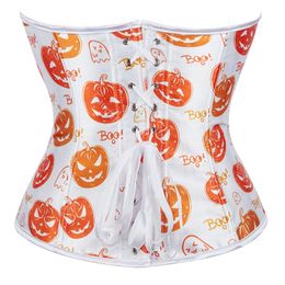 White Corsets Bustiers Plus Size Top Pumpkin Skull Print Lingerie Burlesque Costumes Halloween Vintage Style Sexy Women