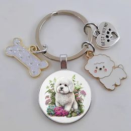 Cute Pet Dog Keychain Best Friend Dog Glass Keychain Gift Key for Dog Lovers, DIY Keychain
