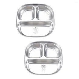 Bowls 2 PCS Iron Plate Compartment Lunch Camping Dinnerwares Kitchen Supply Kids Dinner Plates Divided Serving Stainless Steel