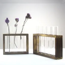 Vases 1 Set Of Wooden Frame Hydroponic Test Tube Vase Desktop Ornament Home Decor Living Room Office