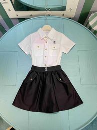 Fashion baby tracksuits high quality girls Dress suit kids designer clothes Size 90-150 CM White collar shirt and black short skirt 24April