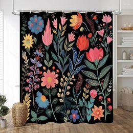 Shower Curtains Black Background On Colourful Flowers Curtain Vintage Style Artistic Creativity Print Fabric Bath Bathroom Decor