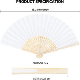 100-10Pcs Wedding Hand Fans White Handheld Paper Fans Bamboo Folding Fans for Guest Gift/Home Decoration/Summer Essentials