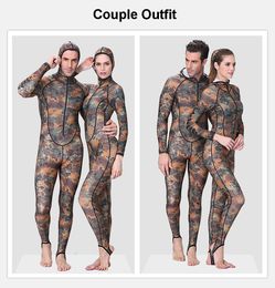 Lycra Men Wetsuit One Piece Swimwear Camo Print Long Sleeve Spearfishing Diving Suit with Hooded Anti-UV Surf Suits Rash Guard