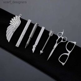 Tie Clips Fashion Tie Clip For Men Novelty Personalized Necktie Bars For Shirts Tie Clip Glasses Feather Beard Key Collar Clip Silver Bars Y240411