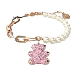 S Designer Women Top Quality Bangle Series Teddy Bear Women's Full Diamond Splice Bracelet Pearl Element