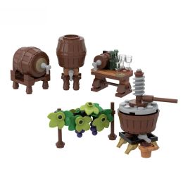 MOC Medieval Street View Building Blocks Military Knight Army Castle Fish Vegetables Shop Furnace Candle Barrel Brick Gifts Kids