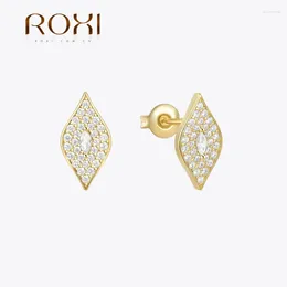 Stud Earrings ROXI 925 Sterling Silver 1 Pair Sun Eyes Zircon Piercing For Women 18K Gold Plate Party Wedding Jewelry Gifts