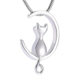 IJD10014 Moon Cat Stainless Stee Cremation Jewellery For Pet Memorial Urns Necklace Hold Ashes Keepsake Locket Jewelry7656669
