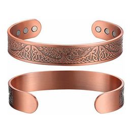 Vintage Viking Copper Colour Magnet Bangle for Women Bio Energy Carving Cuff Bracelet Male Unisex Bracelet Therapy Jewellery