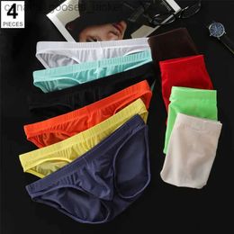 Underpants 4-piece/pack M-4XL ultra-thin ice silk mens seamless fabric transparent mens sexy bikini underwear U-bag underwear C240411