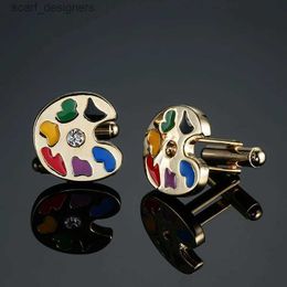 Cuff Links French Shirt Brand Classic Mens Jewellery Unique Wedding Groom Men Cuff links Gift Gold Artist Palette Cufflinks for Mens Y240411