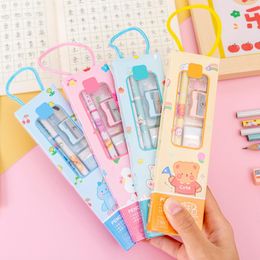 5Pcs Animal Printing Pencil Set Smooth Writing 5-in-1 Student Studying Eraser Stationery Kit School Supplies