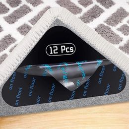 Bath Mats 12pcs Carpet Non-slip Sticker Reusable Washable Anti Curling Patch Fixed Stickers Floor Rug Mat Tape Gripper Corner Pad