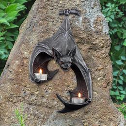 Candle Holders 2024 Halloween Candleholder For Living Room Bat Wall Tealight Rustic Sculpture Hanging Sconce