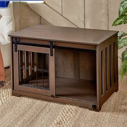 Pet Cage Dog Crate soft Sliding Door Furniture Style Wood Wooden Wire Home House Indoor Rustic Kennel Dog Crates For Large Dogs