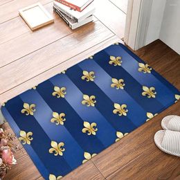 Carpets Fleur De Lys Bedroom Mat Gold And Blue Metallic Effect Rug Home Doormat Kitchen Carpet Balcony