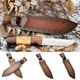 1pc Genuine Cowhide Outdoor Straight Knife Sheath Scabbard Cowskin Hunt Holster Leather Cook Knife Cover Shell Storage Bag