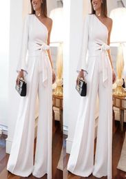 Two Pieces Wide Jumpsuit White Evening Dresses Women Pant Suits One Shoulder Poet Long Sleeve Casual Prom Party Gowns Custom Made6938421