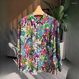 Women's Blouses Silk Shirt Fashion Satin Y2k Ladies Polo-Neck Clothing Spring/Summer Loose Long Sleeves Prints Tops YCMYUNYAN