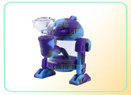 Newest robot bong silicone hand pipe R2D2 design unbreakable acrylic bubbler water bongs high times silicone dab rig smoking pot9235068